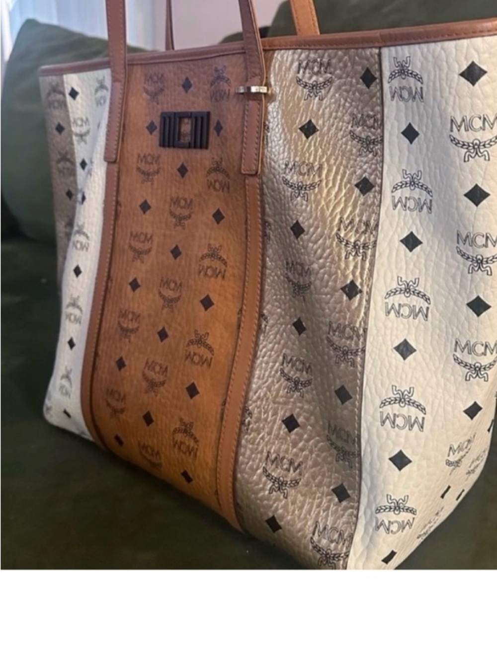 MCM Cognac and Ivory Visetos Large Tote with Matching Zip Wallet - Picture 3 of 12